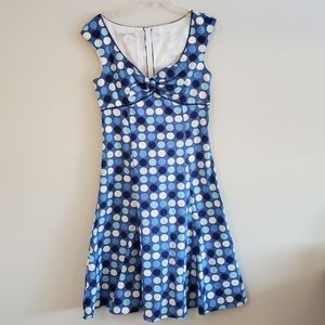 Maggy London retro-inspired blue dot dress, size 10